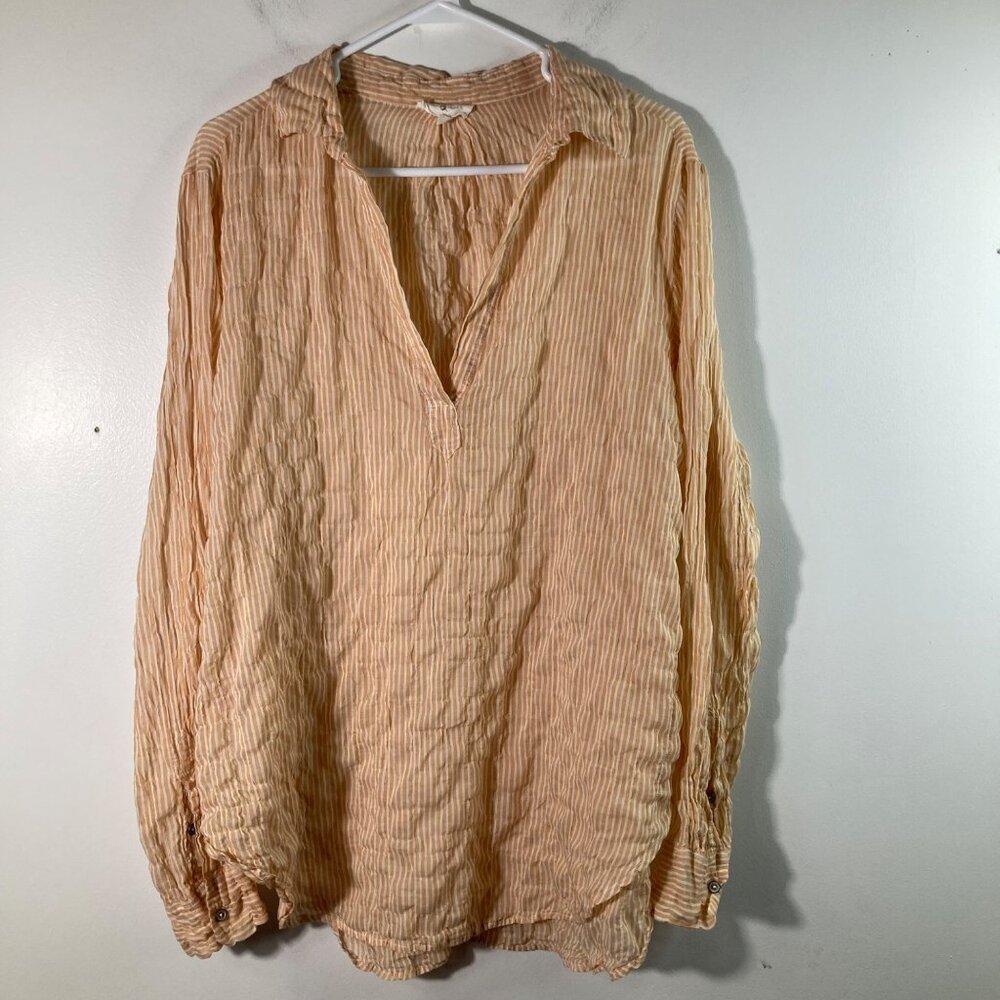 Womens Lou & Grey Seersucker Pullover Striped Tunic Peach White M Crinkle